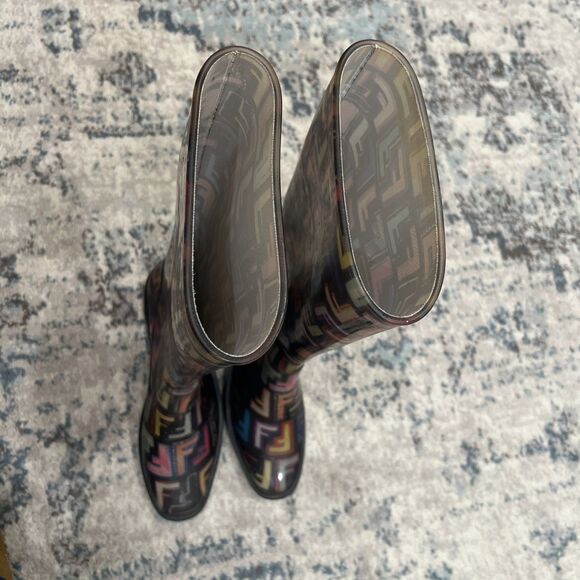 FENDI Zucca Logo Rubber Multicolor Monogram Logo Rain Boots Women’s Size: EUR 40 - Picture 7 of 7